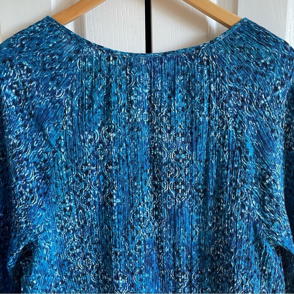Catherines Tunic Top Women’s 1X Blue Paisley Tassel Tie Sequin Slit Lightweight - Picture 9 of 15